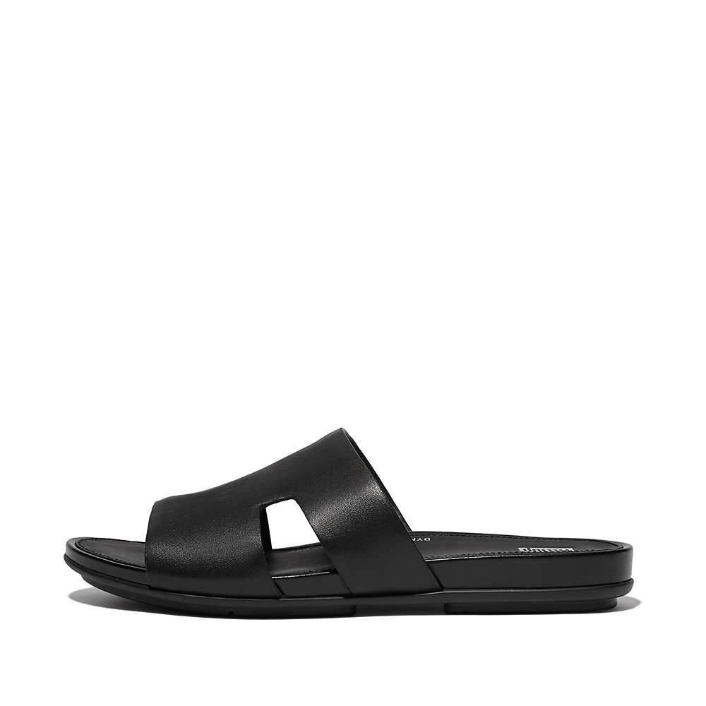 Sandales Fitflop GRACIE Leather Slides With Toe-Post Femme Noir | SUL-189425