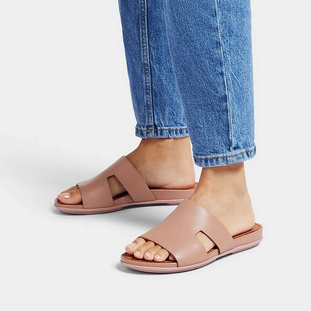 Sandales Fitflop GRACIE Leather Slides With Toe-Post Femme Beige | WEF-056142