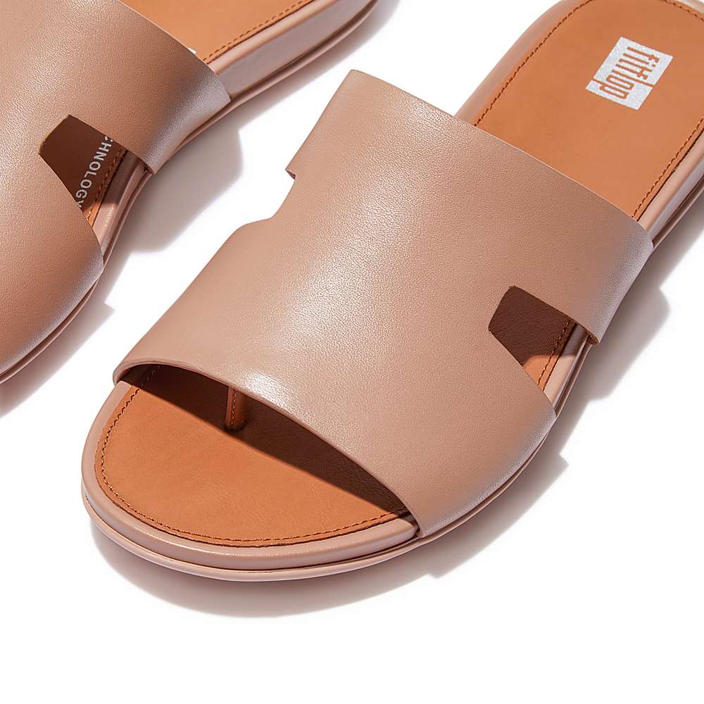 Sandales Fitflop GRACIE Leather Slides With Toe-Post Femme Beige | WEF-056142