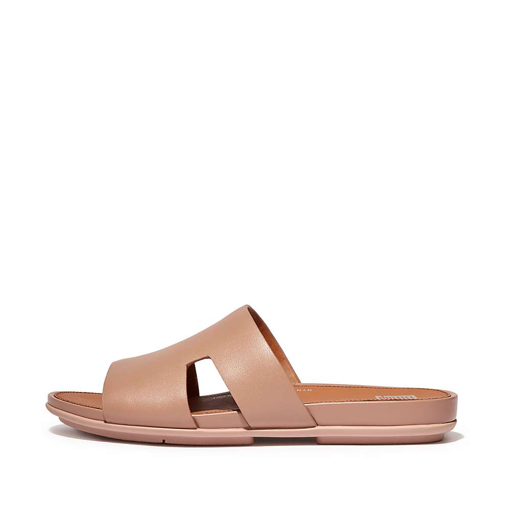 Sandales Fitflop GRACIE Leather Slides With Toe-Post Femme Beige | WEF-056142