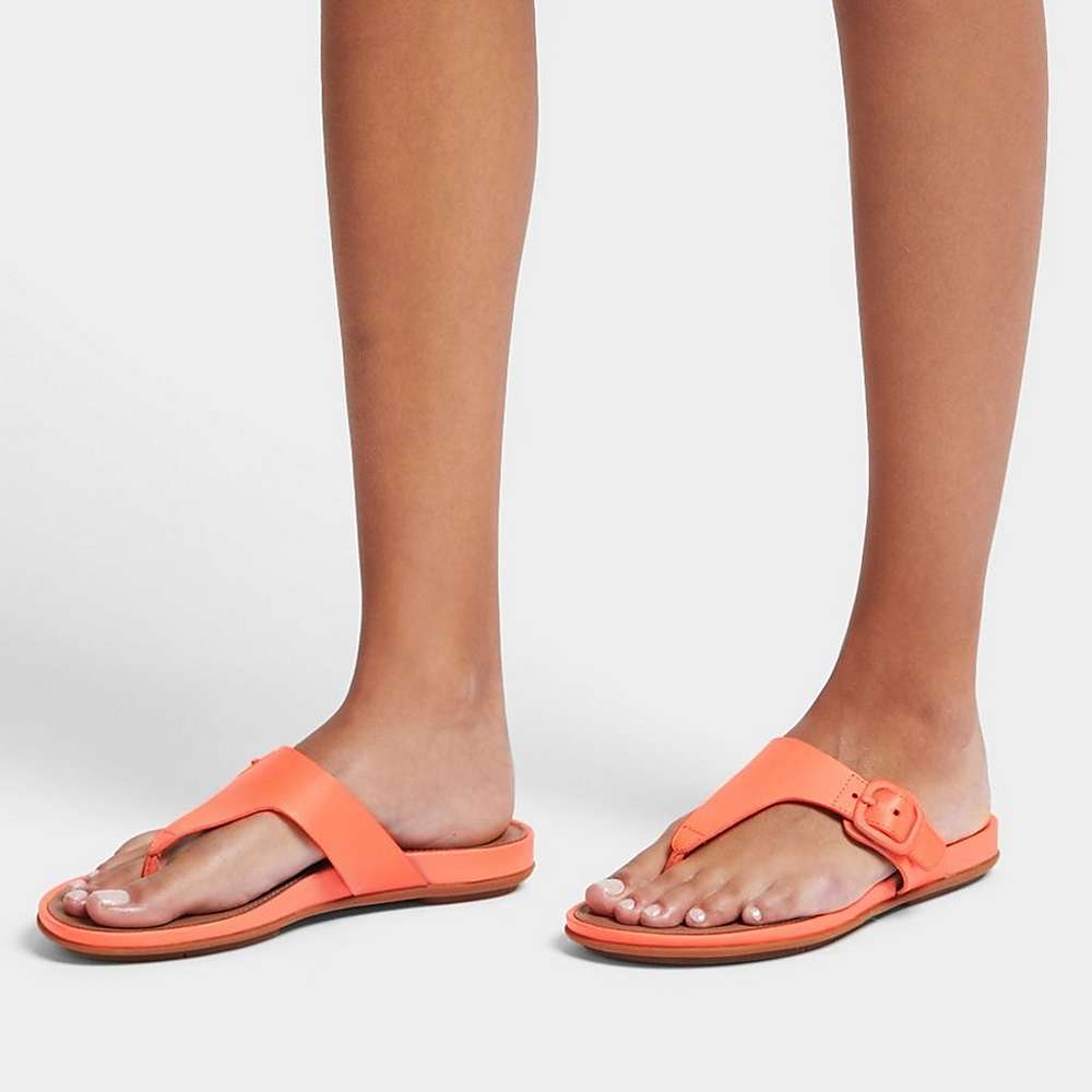 Sandales Fitflop GRACIE Matt-Buckle Leather Toe-Post Femme Orange Corail | BQH-059746