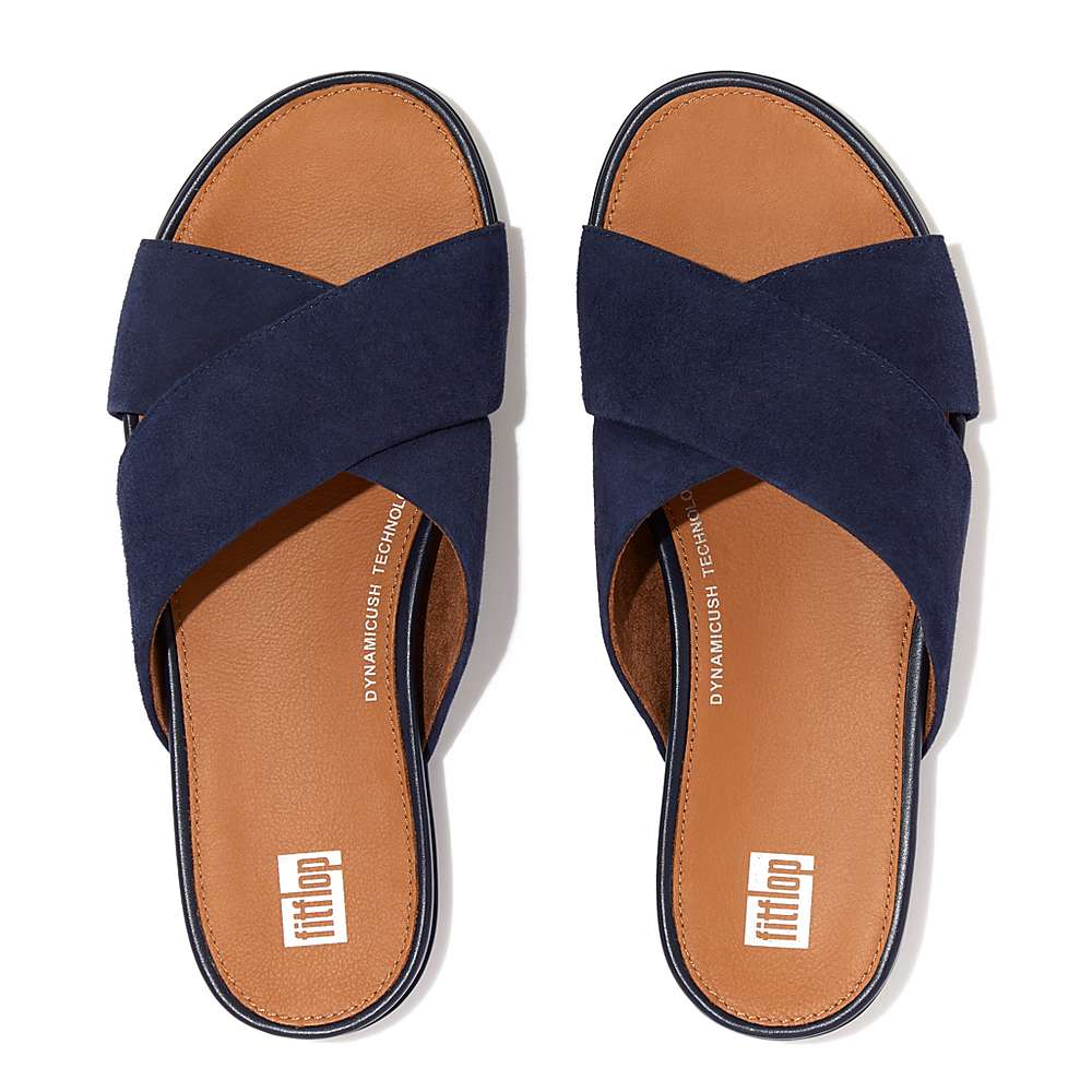 Sandales Fitflop GRACIE Suede Cross Femme Bleu Marine | GXS-410762