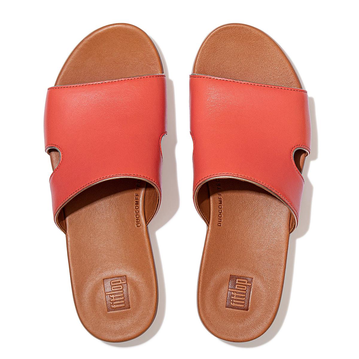 Sandales Fitflop H-Bar Pop Binding Leather Slides Femme Corail Rose | MOD-042639