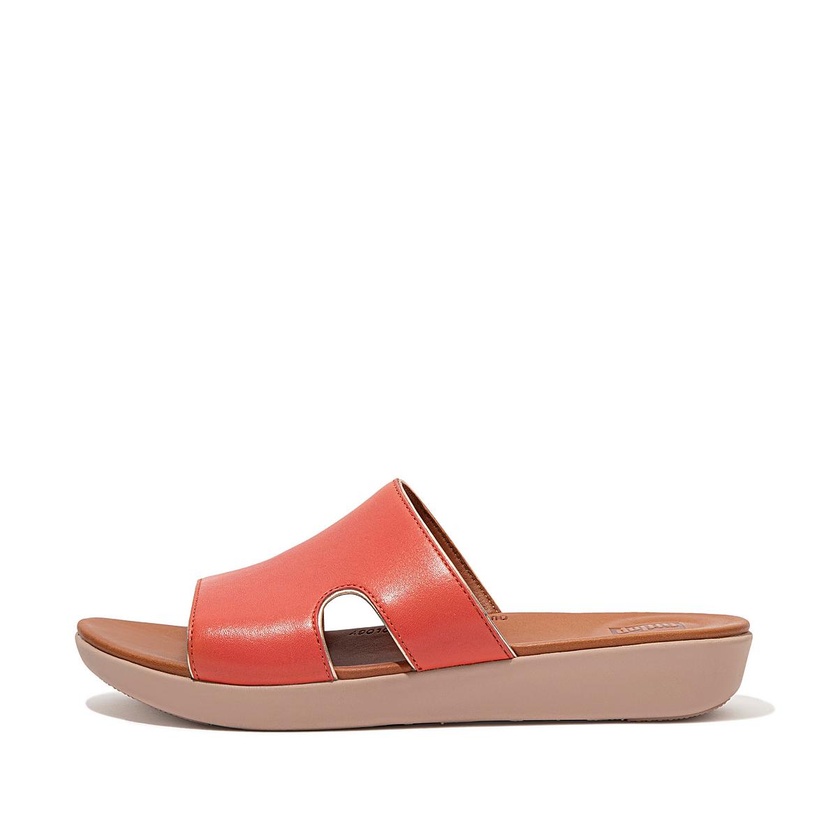 Sandales Fitflop H-Bar Pop Binding Leather Slides Femme Corail Rose | MOD-042639