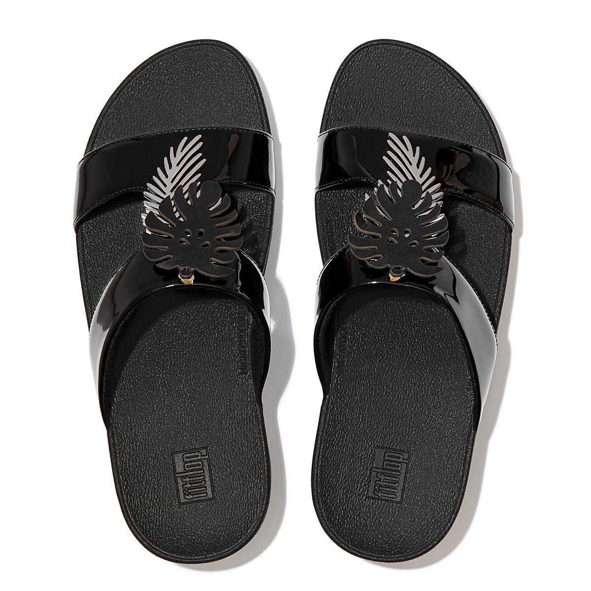 Sandales Fitflop LOTTIE Jungle Leaf Vernis Slides Femme Noir | BCA-326987