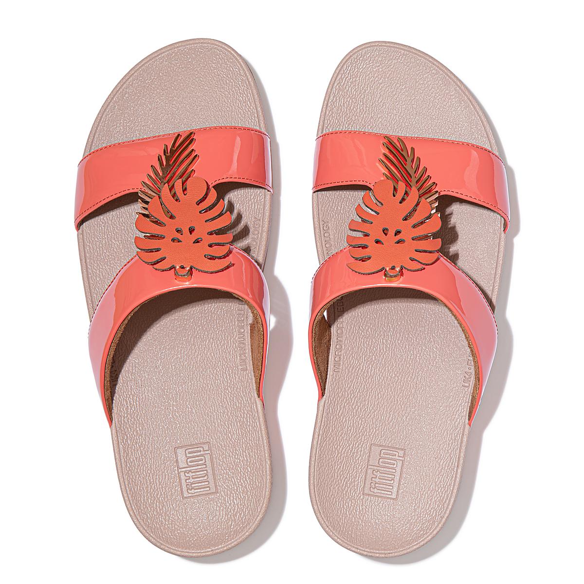 Sandales Fitflop LOTTIE Jungle Leaf Vernis Slides Femme Corail Rose | KGL-419380