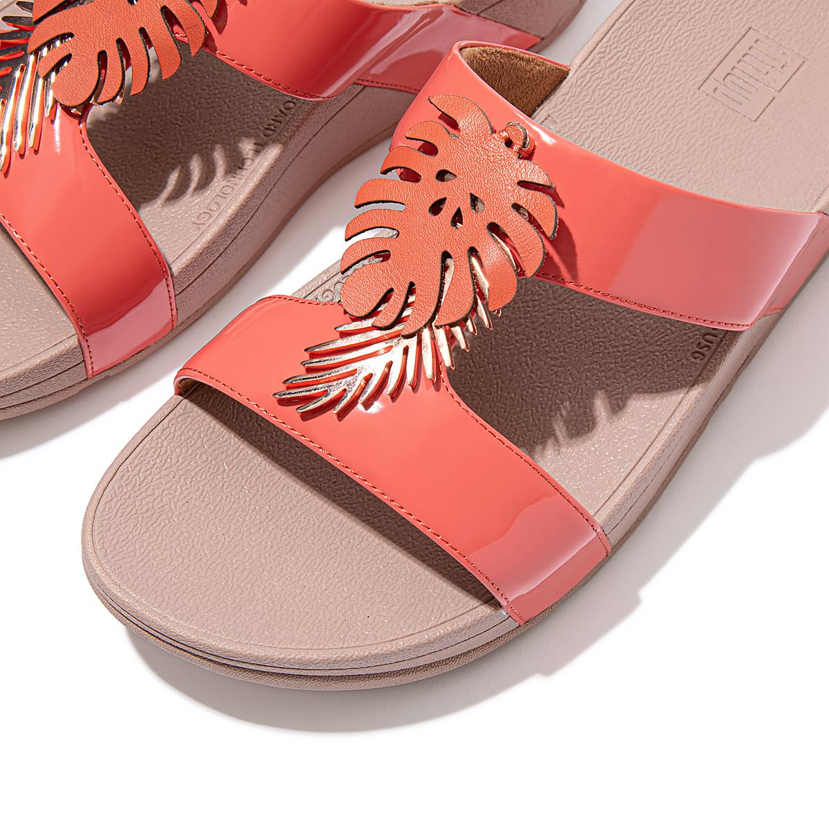 Sandales Fitflop LOTTIE Jungle Leaf Vernis Slides Femme Corail Rose | KGL-419380