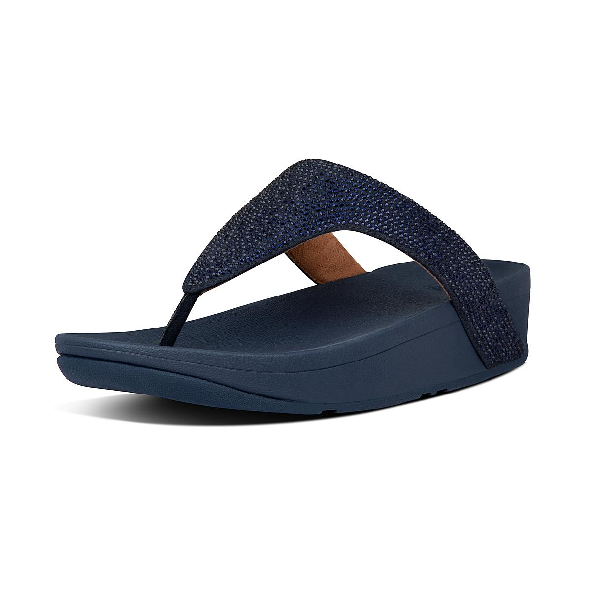 Sandales Fitflop LOTTIE Shimmercrystal Toe-Post Femme Bleu Marine | OHJ-014235