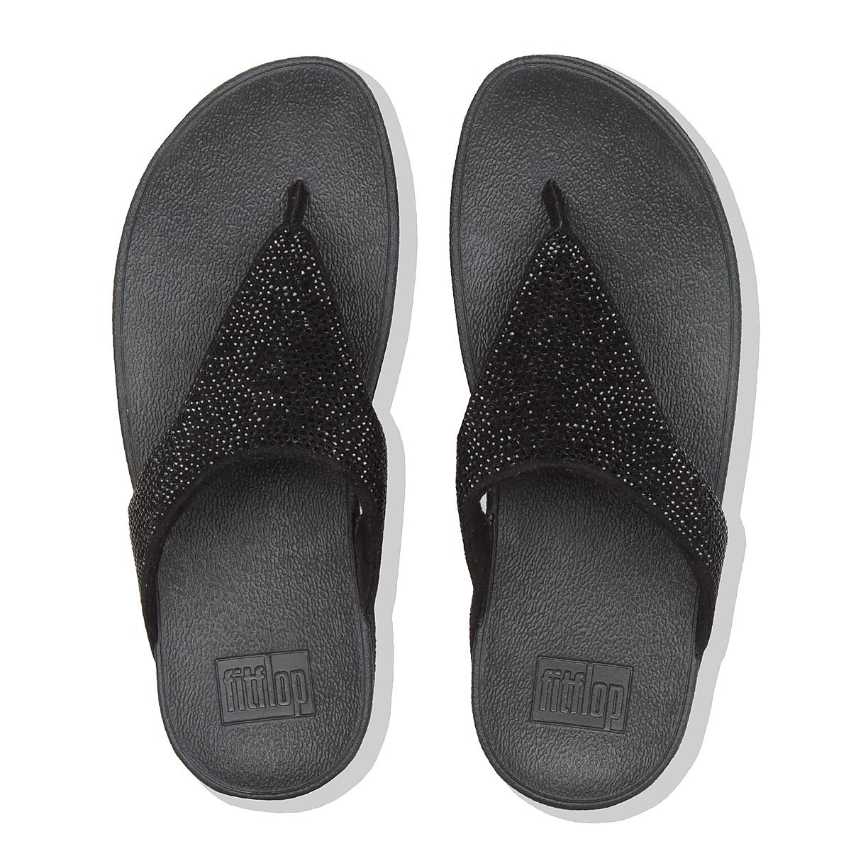 Sandales Fitflop LOTTIE Shimmercrystal Toe-Post Femme Noir | UIZ-479165