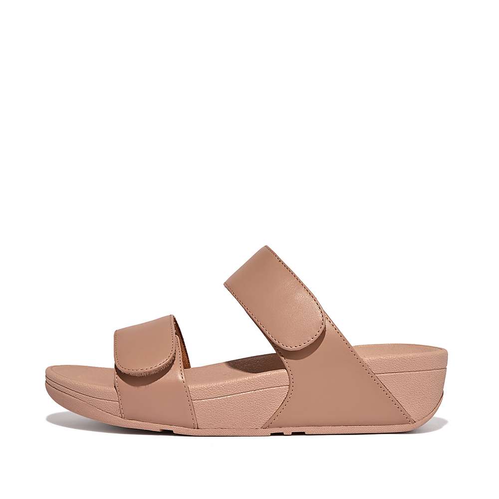 Sandales Fitflop LULU Adjustable Leather Slides Femme Beige | HFX-567098