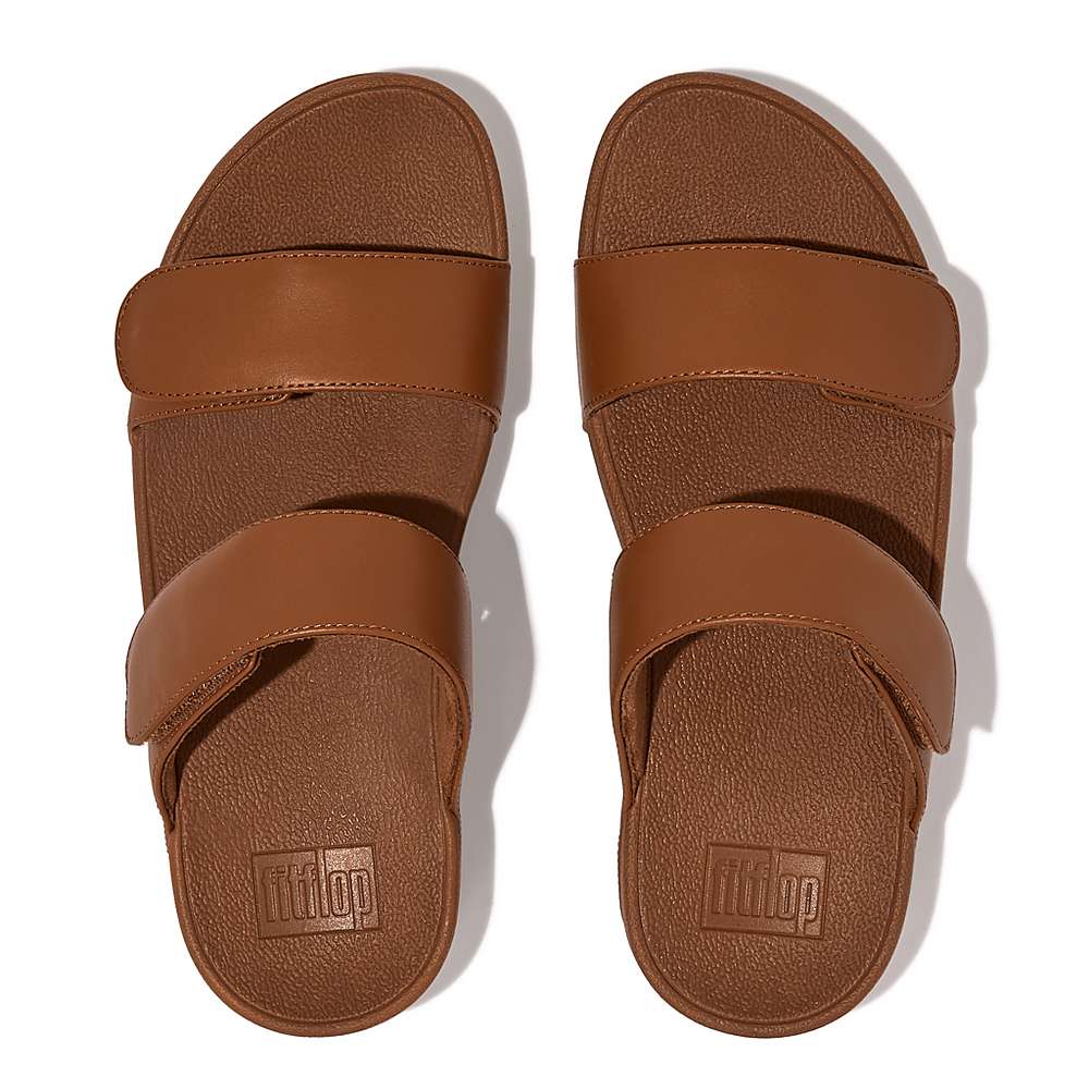 Sandales Fitflop LULU Adjustable Leather Slides Femme Marron Clair | INS-349052