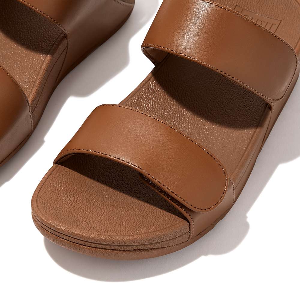 Sandales Fitflop LULU Adjustable Leather Slides Femme Marron Clair | INS-349052