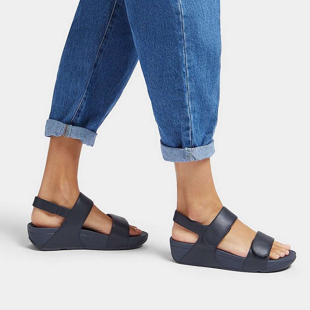 Sandales Fitflop LULU Adjustable Leather Femme Bleu Marine | IVD-514603