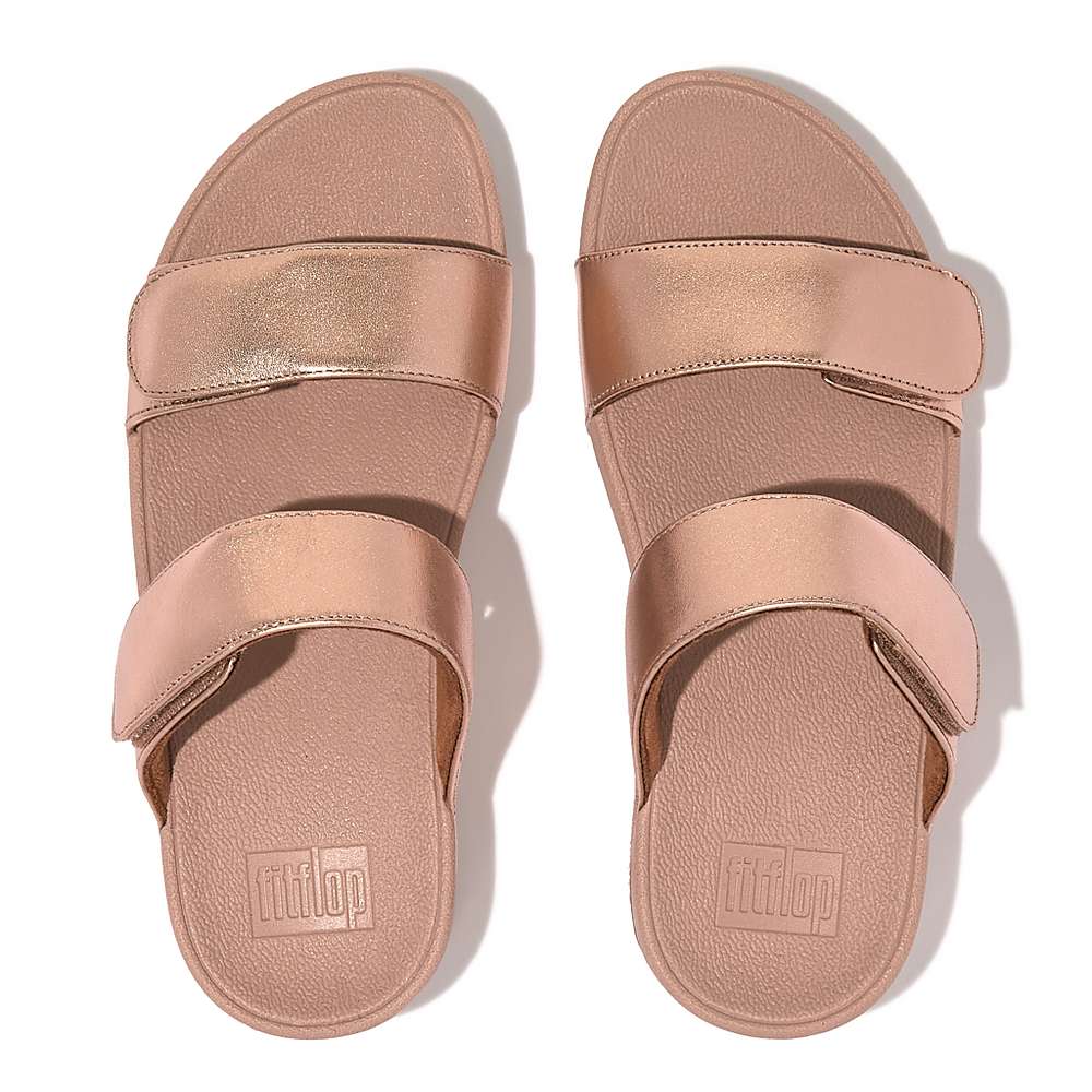 Sandales Fitflop LULU Adjustable Leather Slides Femme Rose Doré | MZN-490816