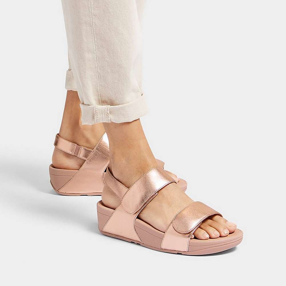 Sandales Fitflop LULU Adjustable Leather Femme Rose Doré | SCF-986234