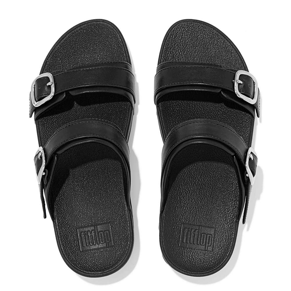 Sandales Fitflop LULU Adjustable Leather Slides Femme Noir | SXO-531208