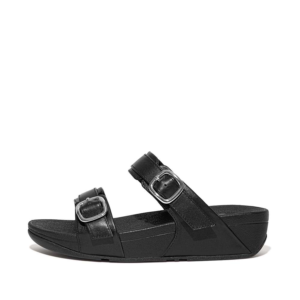 Sandales Fitflop LULU Adjustable Leather Slides Femme Noir | SXO-531208