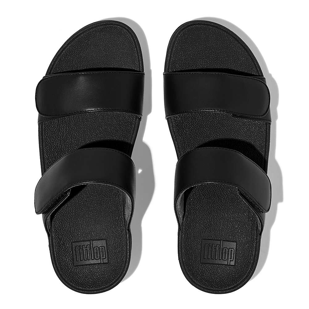 Sandales Fitflop LULU Adjustable Leather Slides Femme Noir | XLU-278960