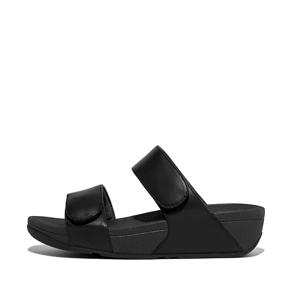 Sandales Fitflop LULU Adjustable Leather Slides Femme Noir | XLU-278960