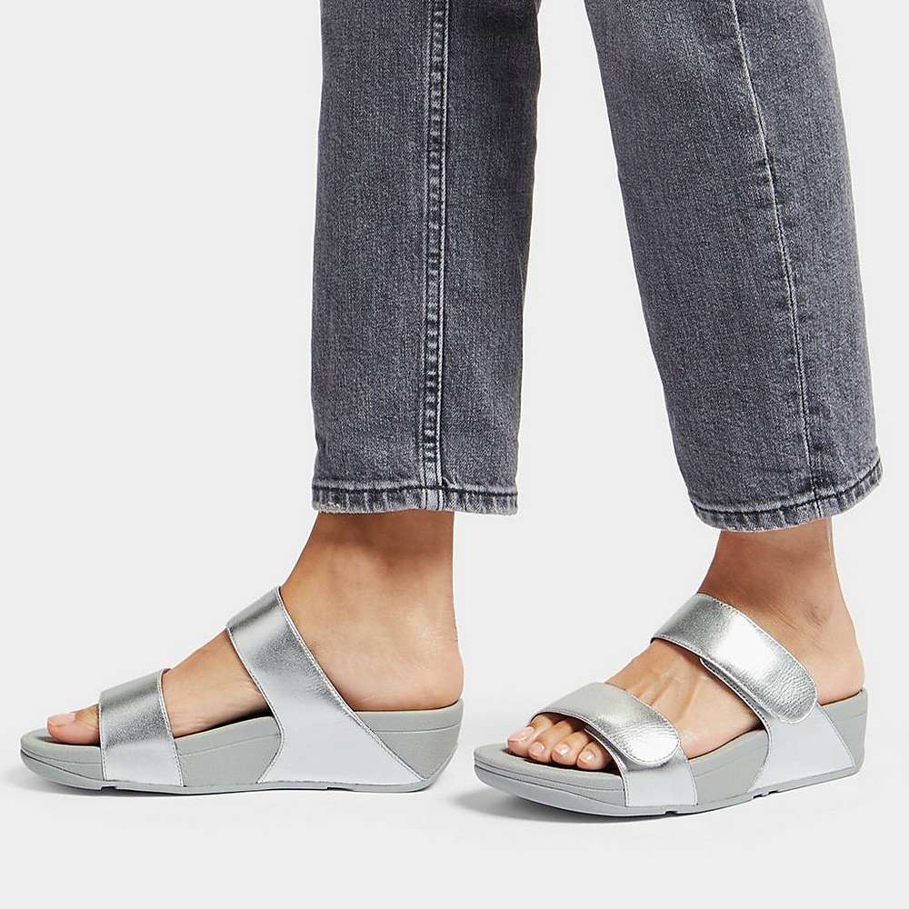 Sandales Fitflop LULU Adjustable Leather Slides Femme Argent | YZT-021876