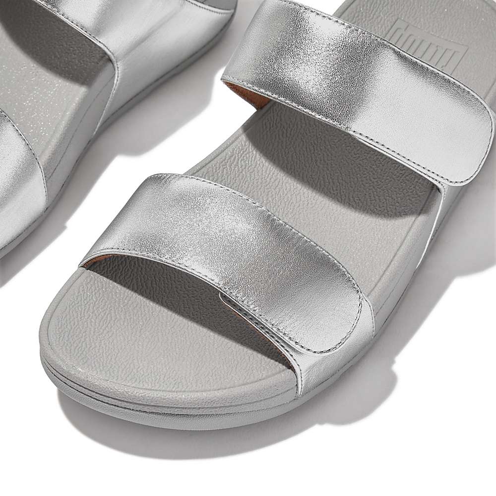 Sandales Fitflop LULU Adjustable Leather Slides Femme Argent | YZT-021876