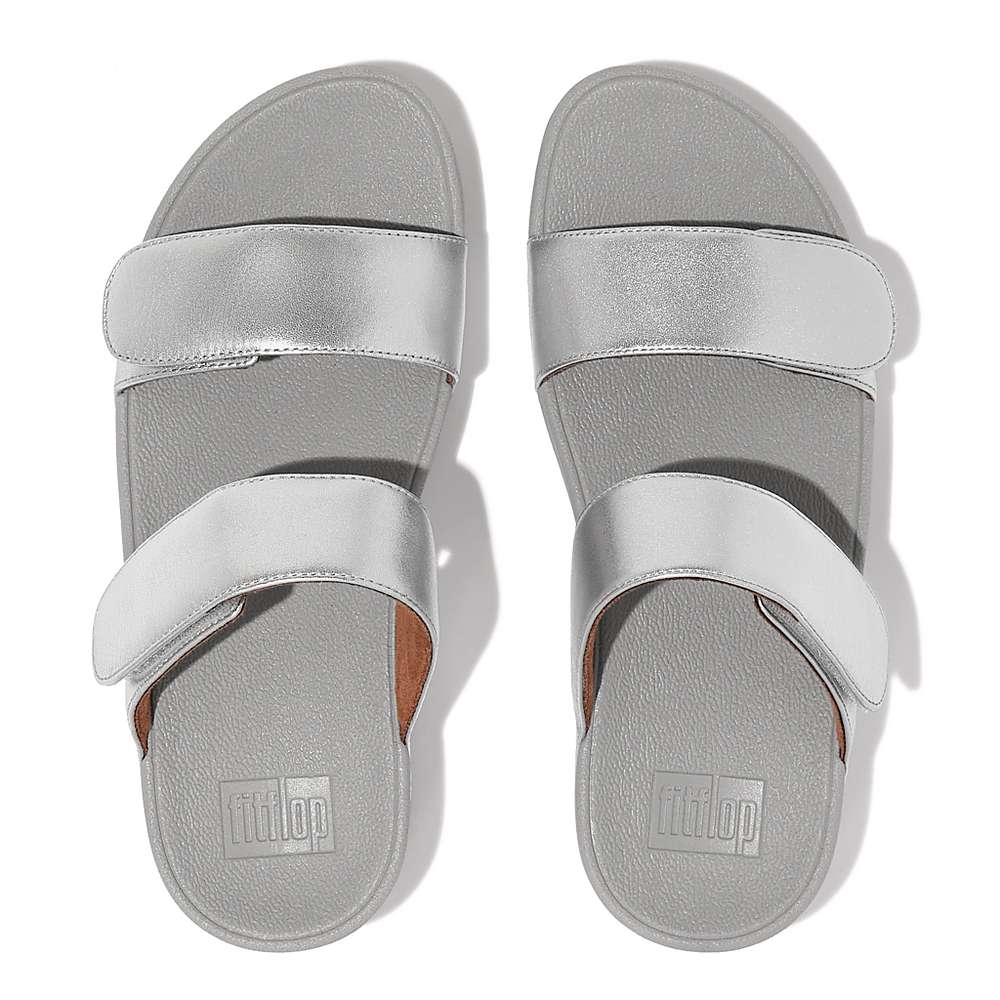 Sandales Fitflop LULU Adjustable Leather Slides Femme Argent | YZT-021876