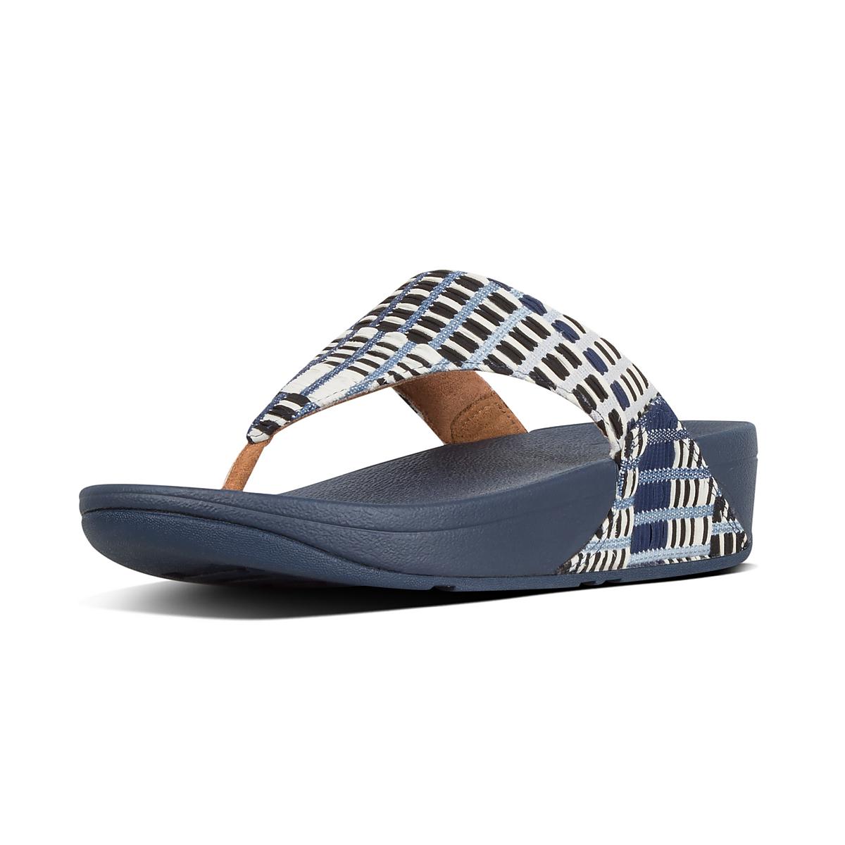 Sandales Fitflop LULU Art Denim Toe-Post Femme Bleu Marine Blanche | WGE-483756