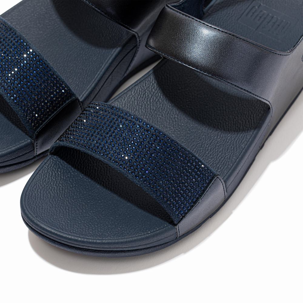 Sandales Fitflop LULU Crystal Back-Strap Femme Bleu Marine | AMK-234580