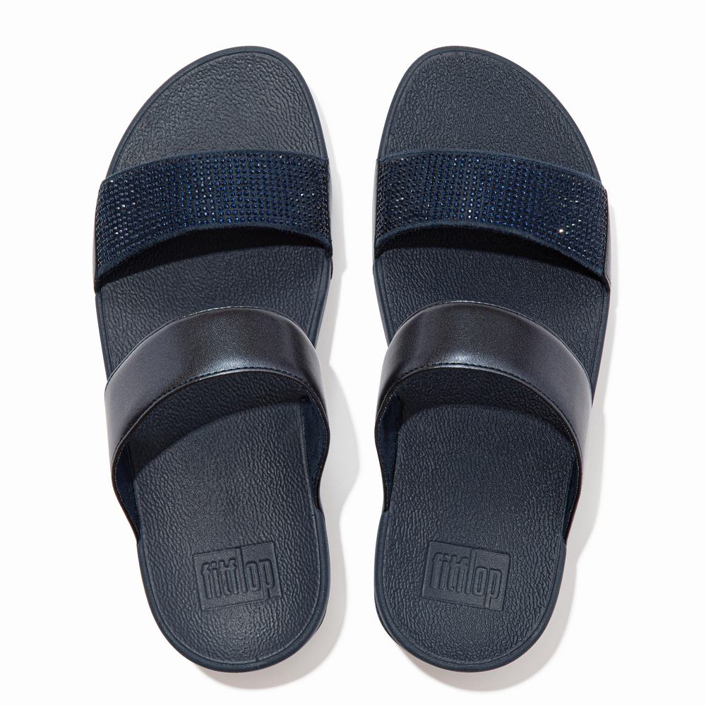 Sandales Fitflop LULU Crystal Slides Femme Bleu Marine | ACR-582034