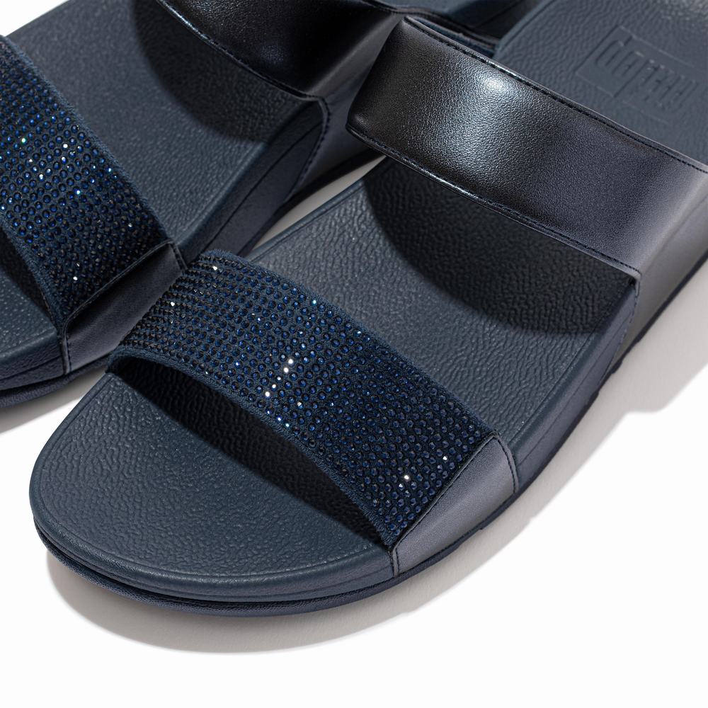 Sandales Fitflop LULU Crystal Slides Femme Bleu Marine | ACR-582034