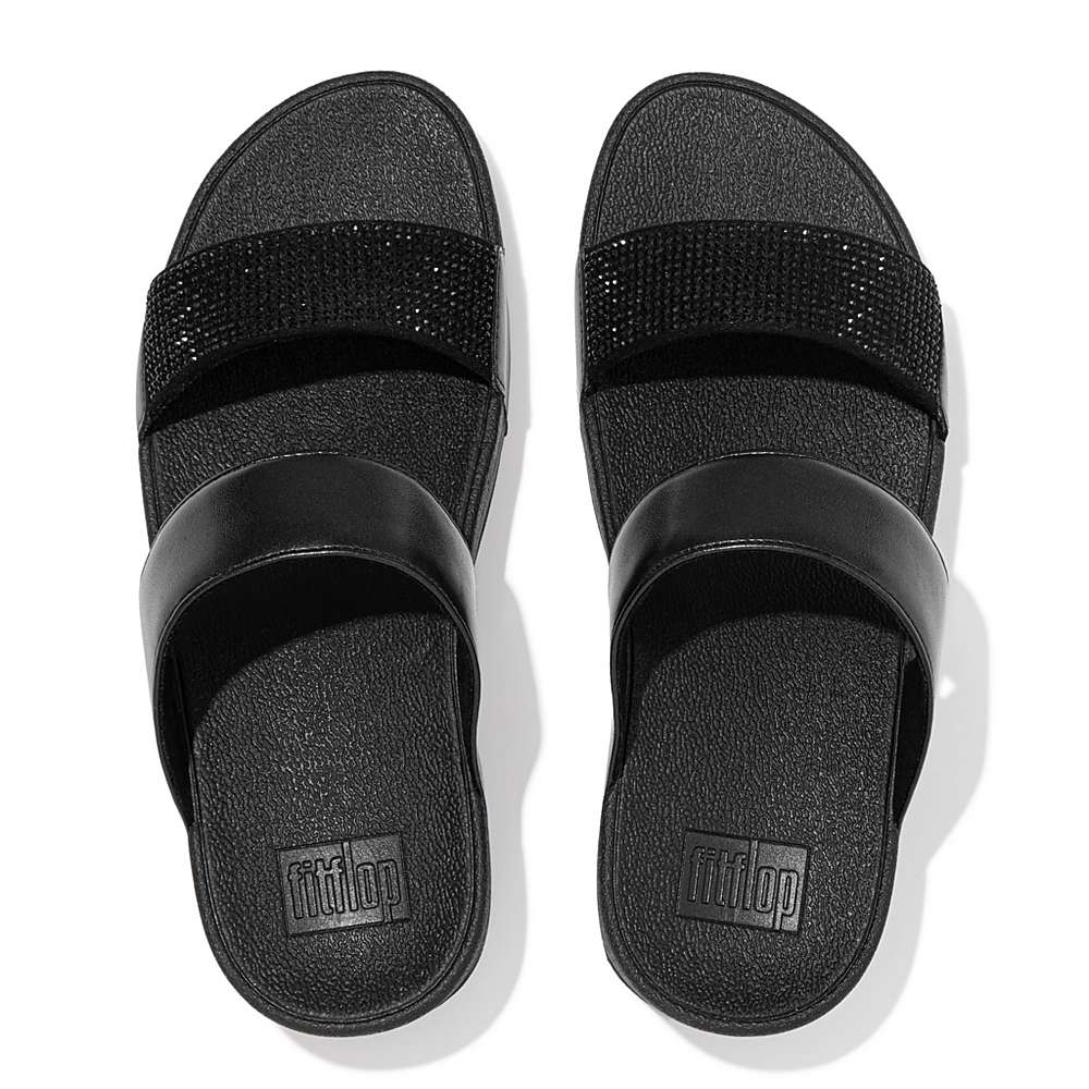 Sandales Fitflop LULU Crystal Slides Femme Noir | WSO-042158