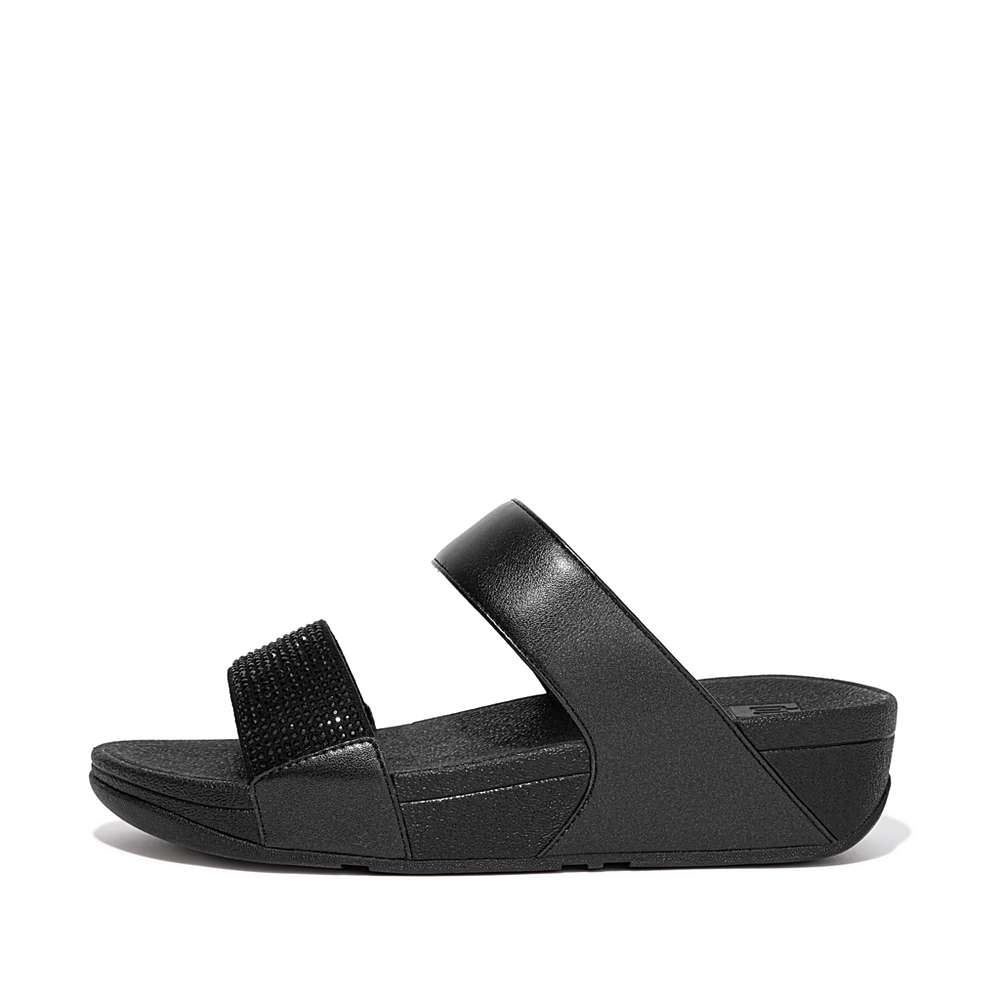 Sandales Fitflop LULU Crystal Slides Femme Noir | WSO-042158