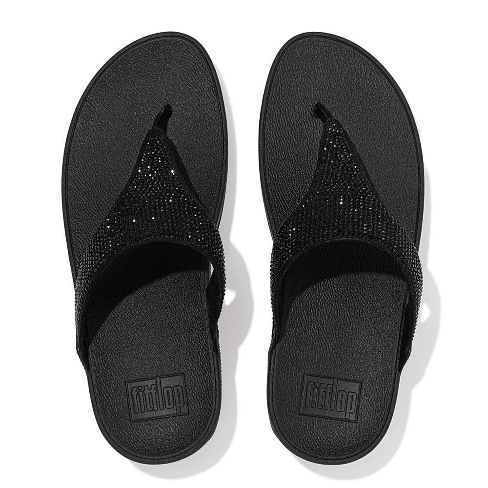 Sandales Fitflop LULU Crystal Toe-Post Femme Noir | BHR-021438