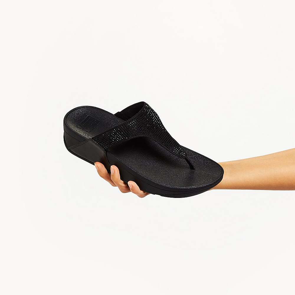 Sandales Fitflop LULU Crystal Toe-Post Femme Noir | BHR-021438