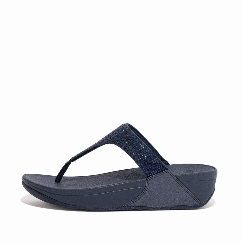 Sandales Fitflop LULU Crystal Toe-Post Femme Bleu Marine | ZOL-614938