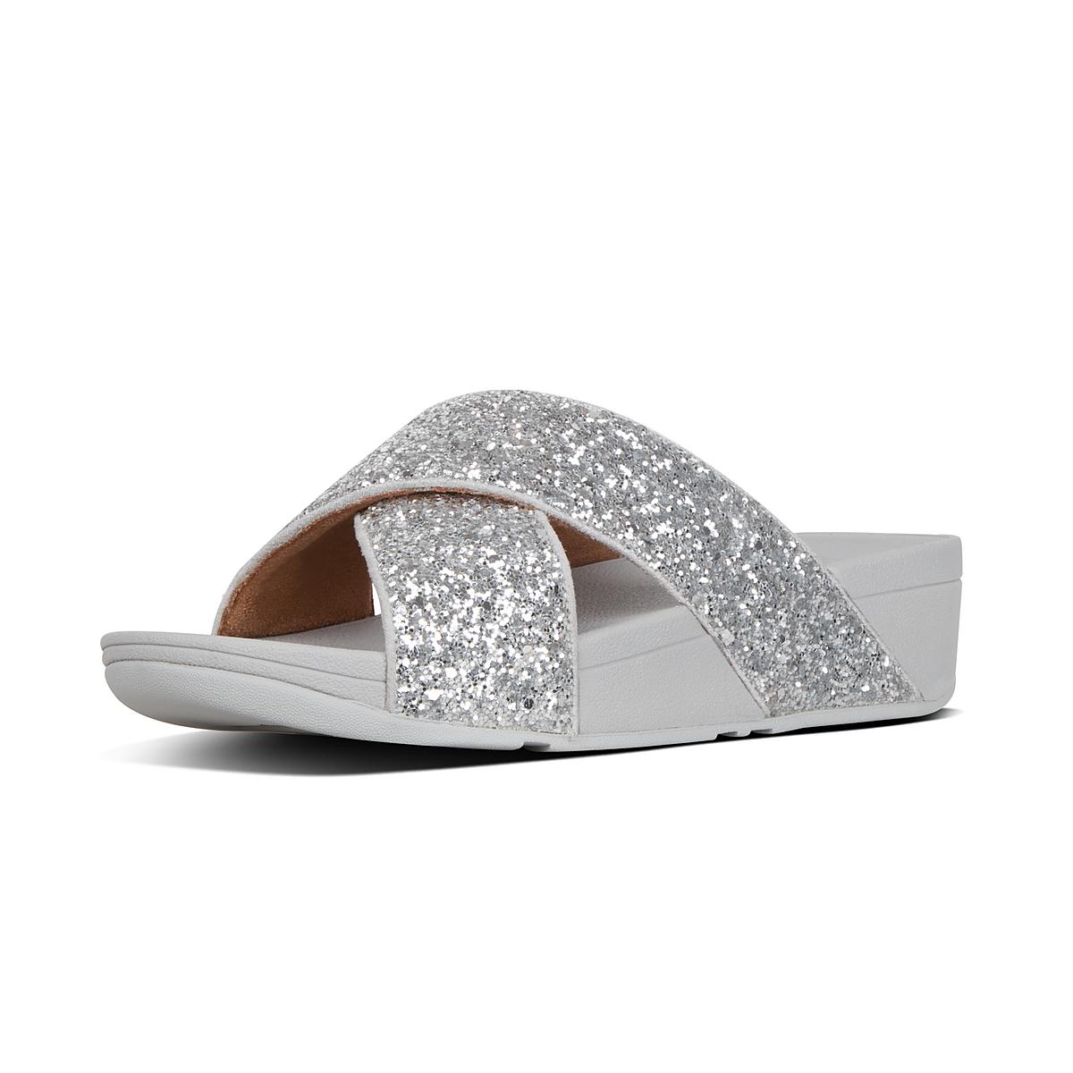 Sandales Fitflop LULU Glitter Cross Slides Femme Argent | CZI-725168