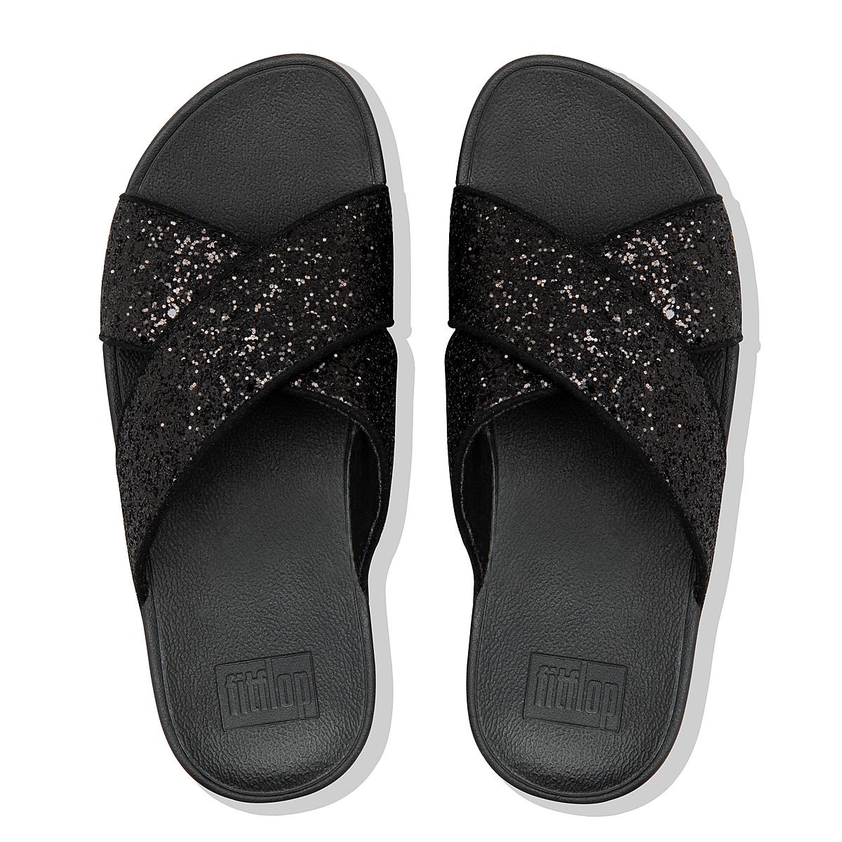 Sandales Fitflop LULU Glitter Cross Slides Femme Noir | KSA-197350