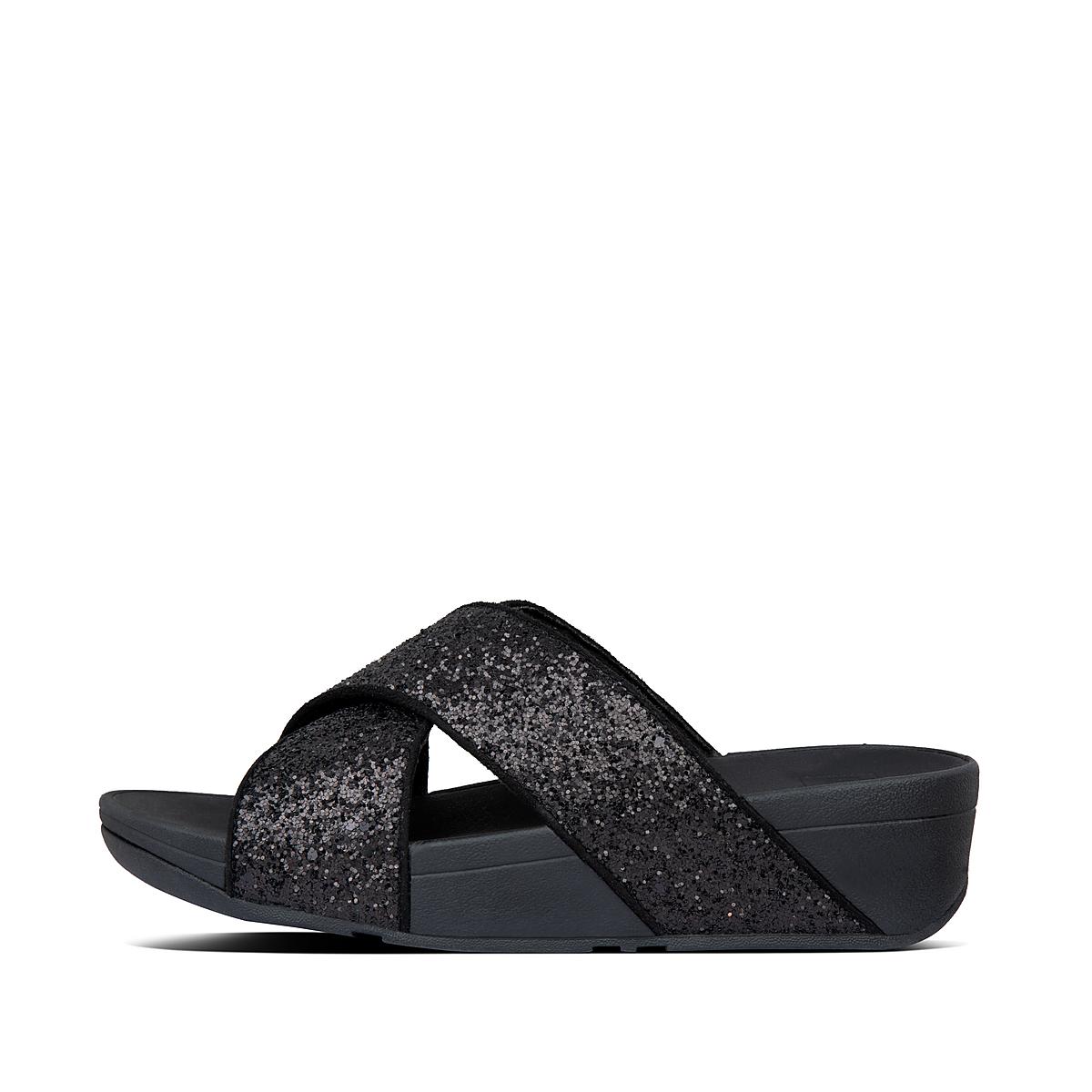 Sandales Fitflop LULU Glitter Cross Slides Femme Noir | KSA-197350