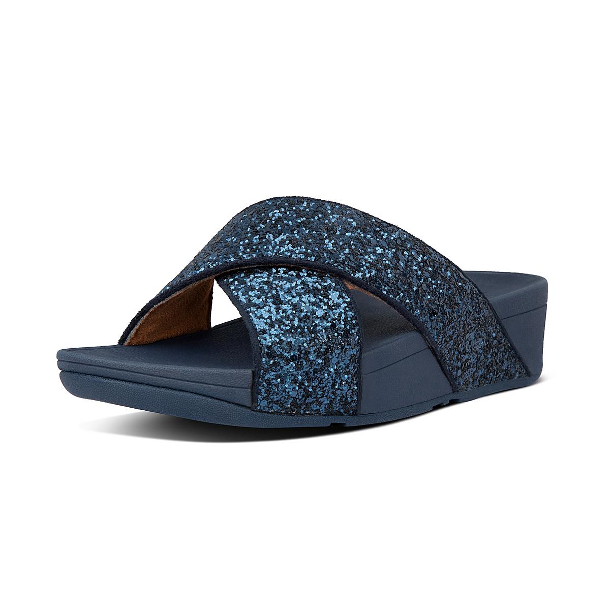 Sandales Fitflop LULU Glitter Cross Slides Femme Bleu Marine | TIO-243519