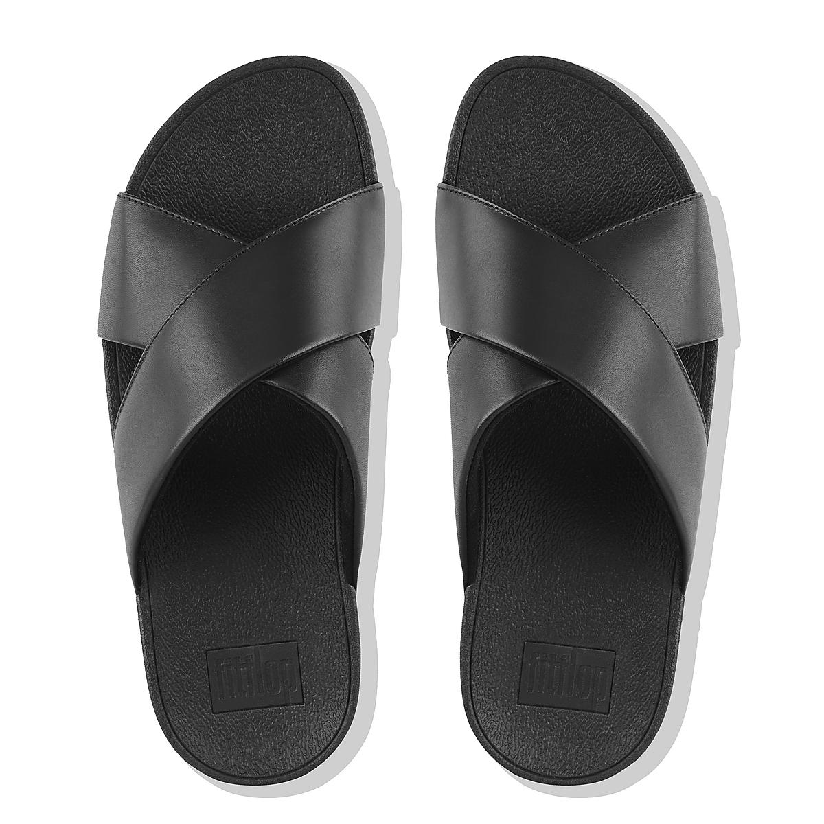 Sandales Fitflop LULU Leather Cross Slides Femme Noir | PKT-902178