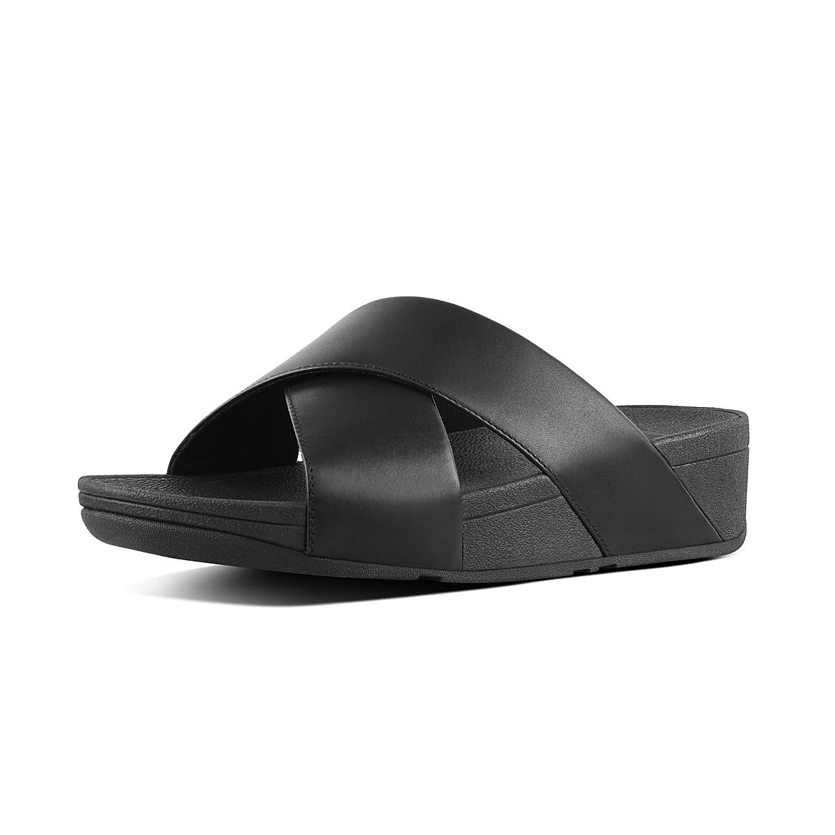 Sandales Fitflop LULU Leather Cross Slides Femme Noir | PKT-902178