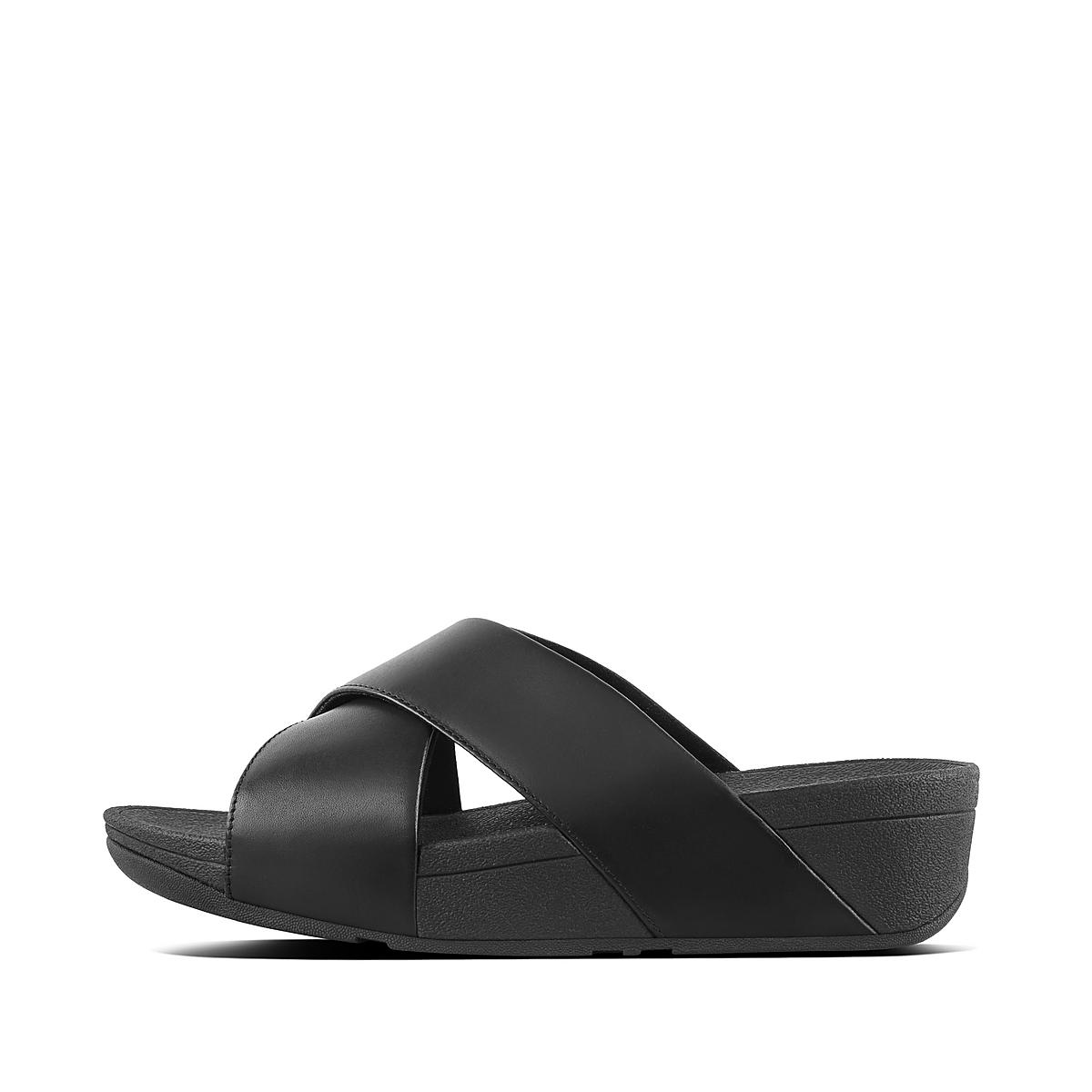 Sandales Fitflop LULU Leather Cross Slides Femme Noir | PKT-902178