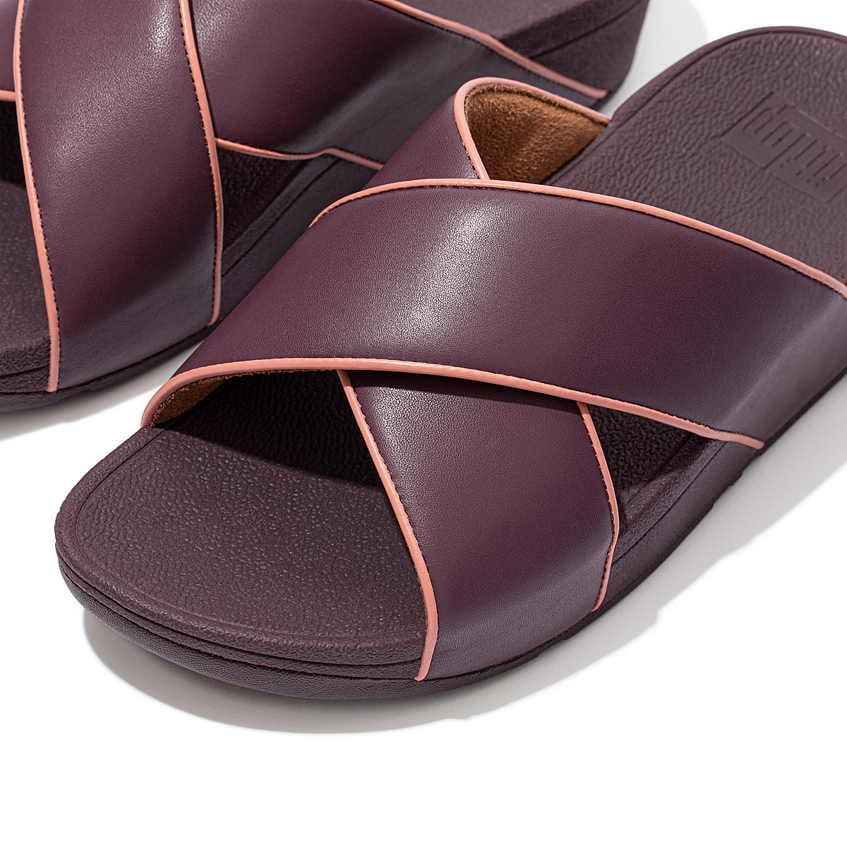 Sandales Fitflop LULU Pop Binding Leather Cross Slides Femme Violette | DZR-692801