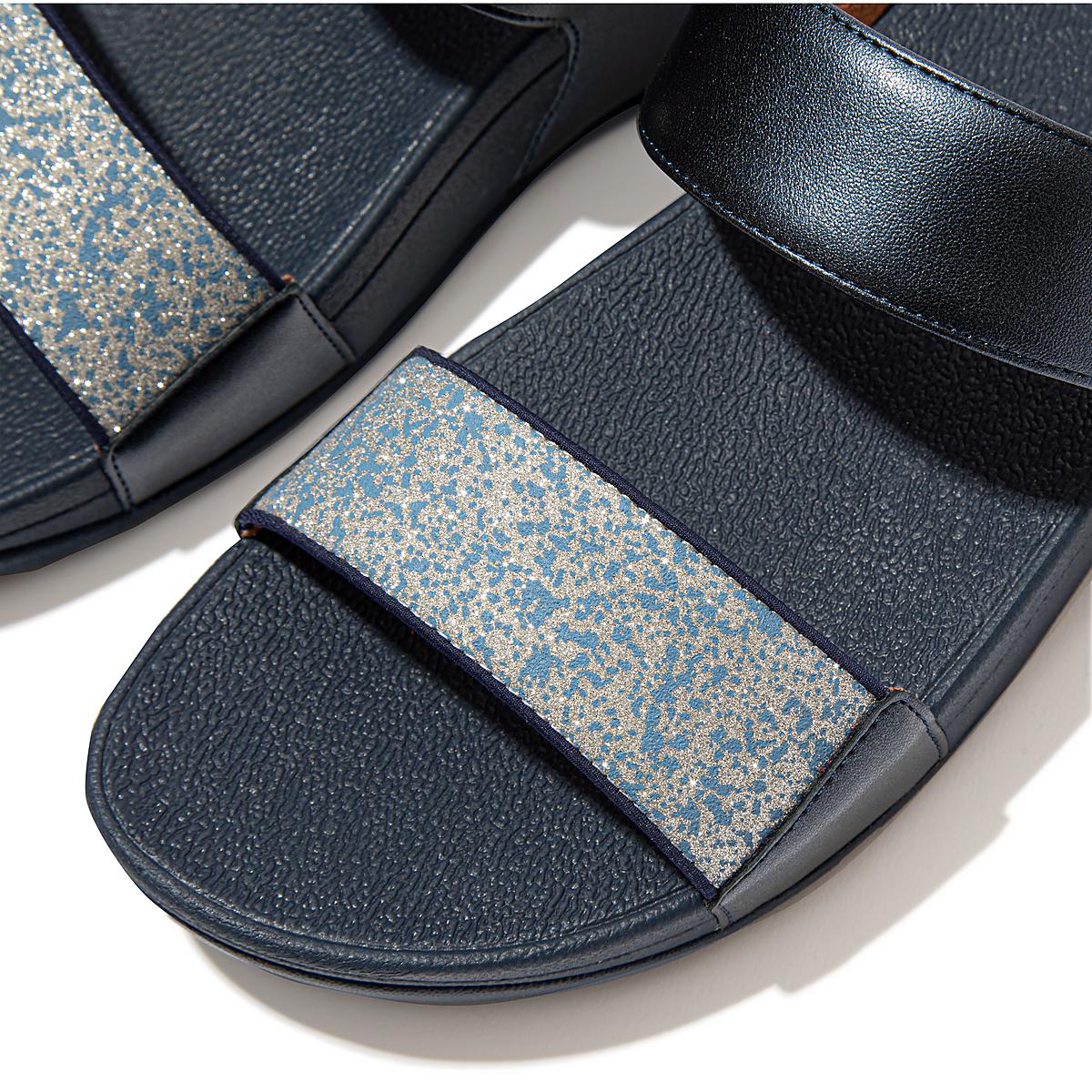 Sandales Fitflop LULU Shimmer Splash Slides Femme Bleu Marine | EZV-075316