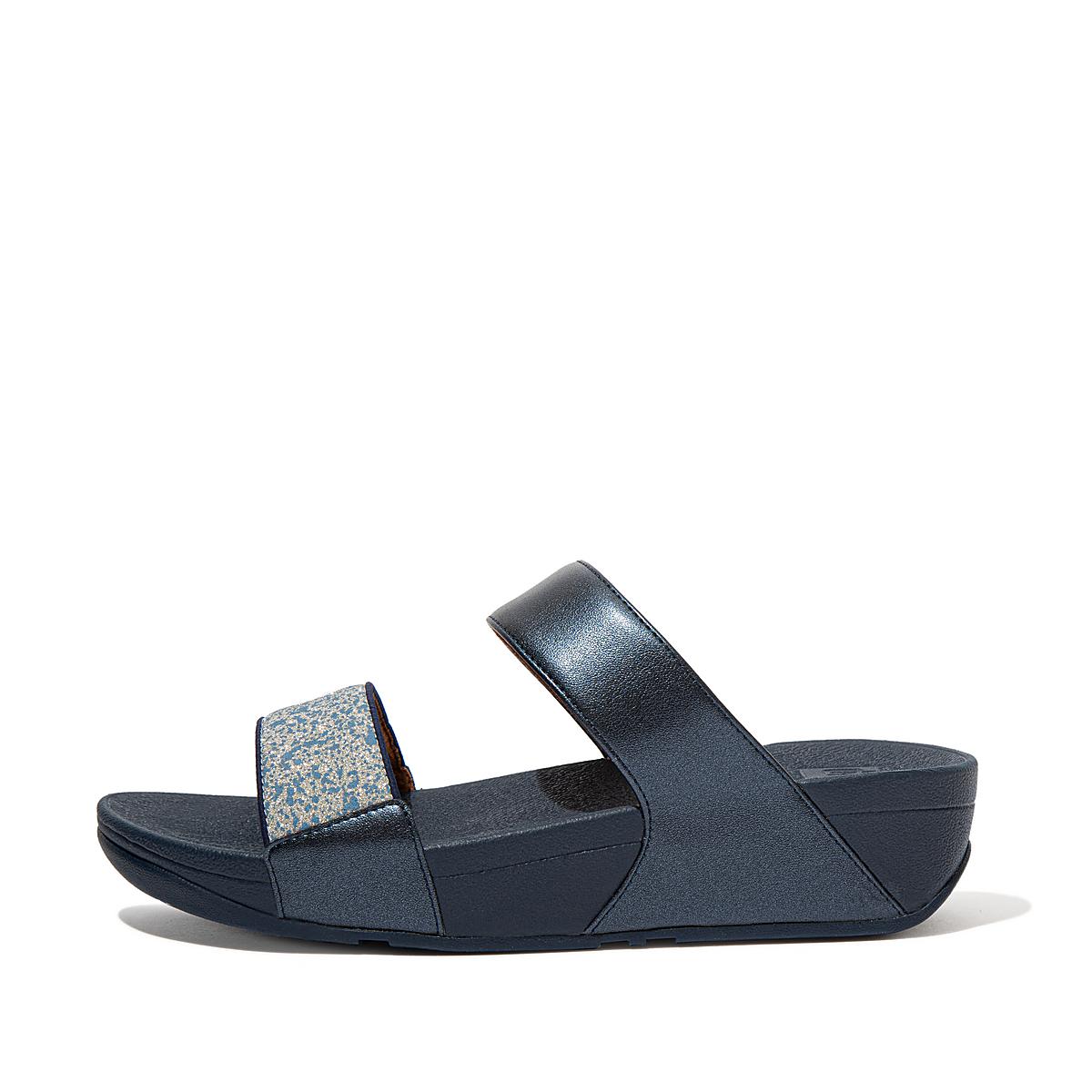 Sandales Fitflop LULU Shimmer Splash Slides Femme Bleu Marine | EZV-075316