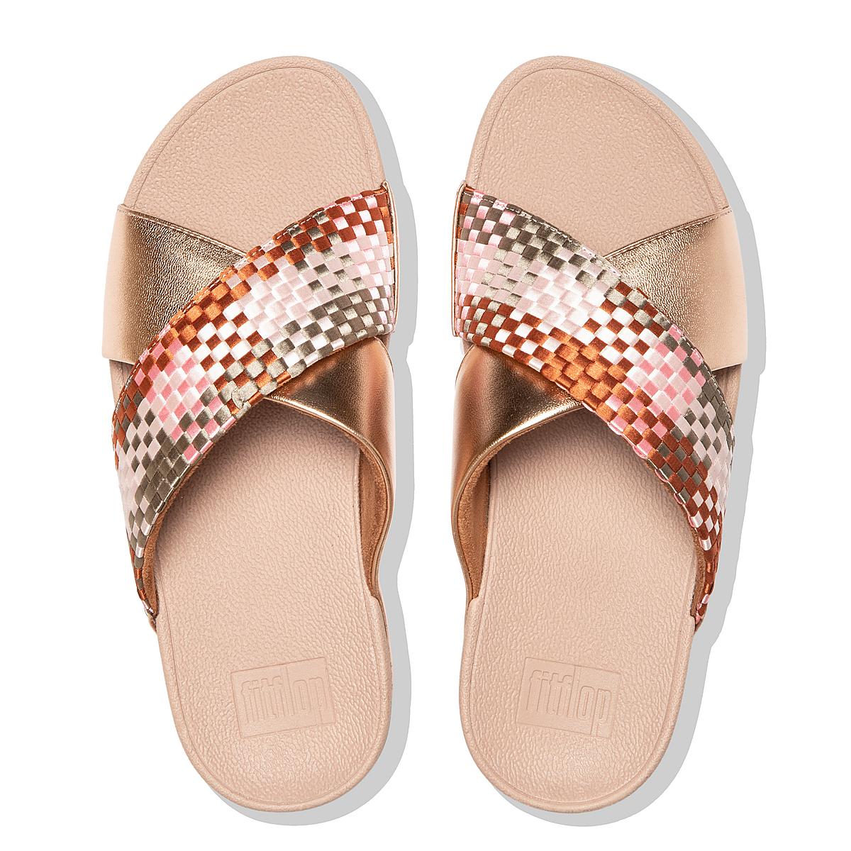 Sandales Fitflop LULU Silky Weave Cross Slides Femme Corail Rose | SLK-685093