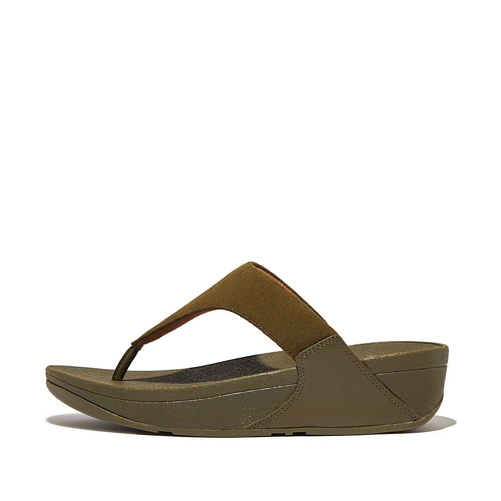 Sandales Fitflop LULU Suede Toe-Post Femme Vert Olive | WPJ-639245