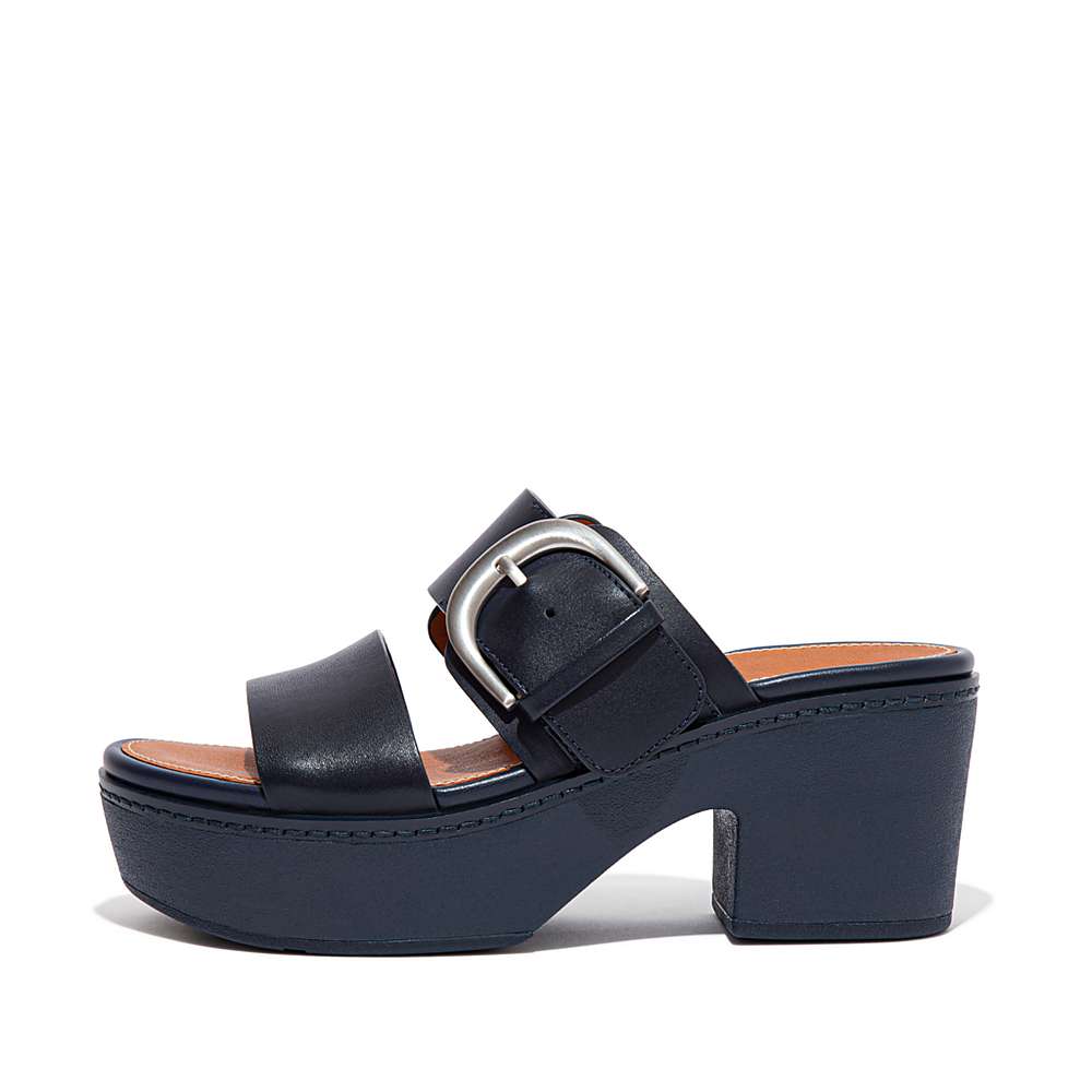 Sandales Fitflop PILAR Leather Platform Slides Femme Bleu Marine | MQX-495670