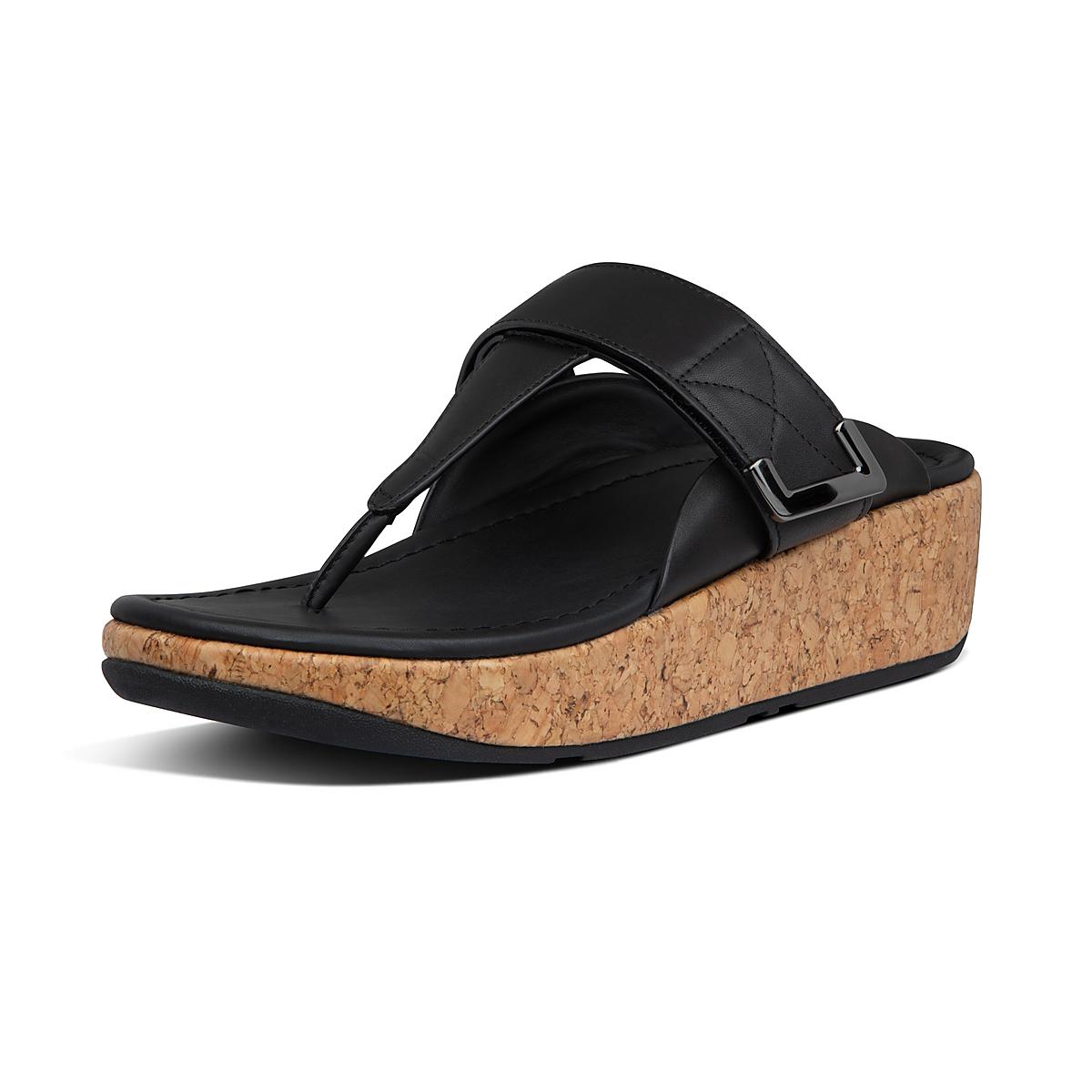 Sandales Fitflop REMI Adjustable Leather Femme Noir | QBZ-318926