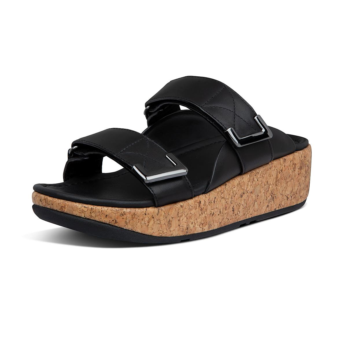 Sandales Fitflop REMI Adjustable Leather Slides Femme Noir | WZA-315429